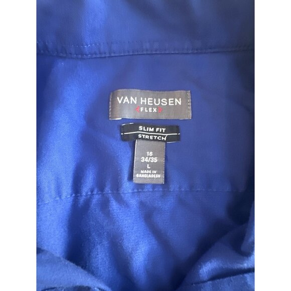 Van Heusen Mens Blue Long Sleeve Button-Up Shirt Slim Fit Stretch L - Picture 7 of 8